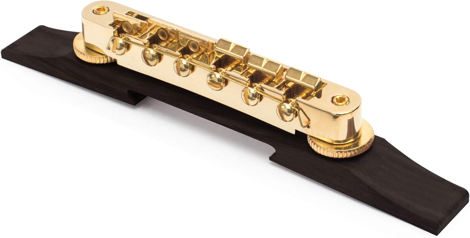 Golden Age Tune-o-matic Bridge For Archtop Guitar, Gold Hardware on Ebony Base