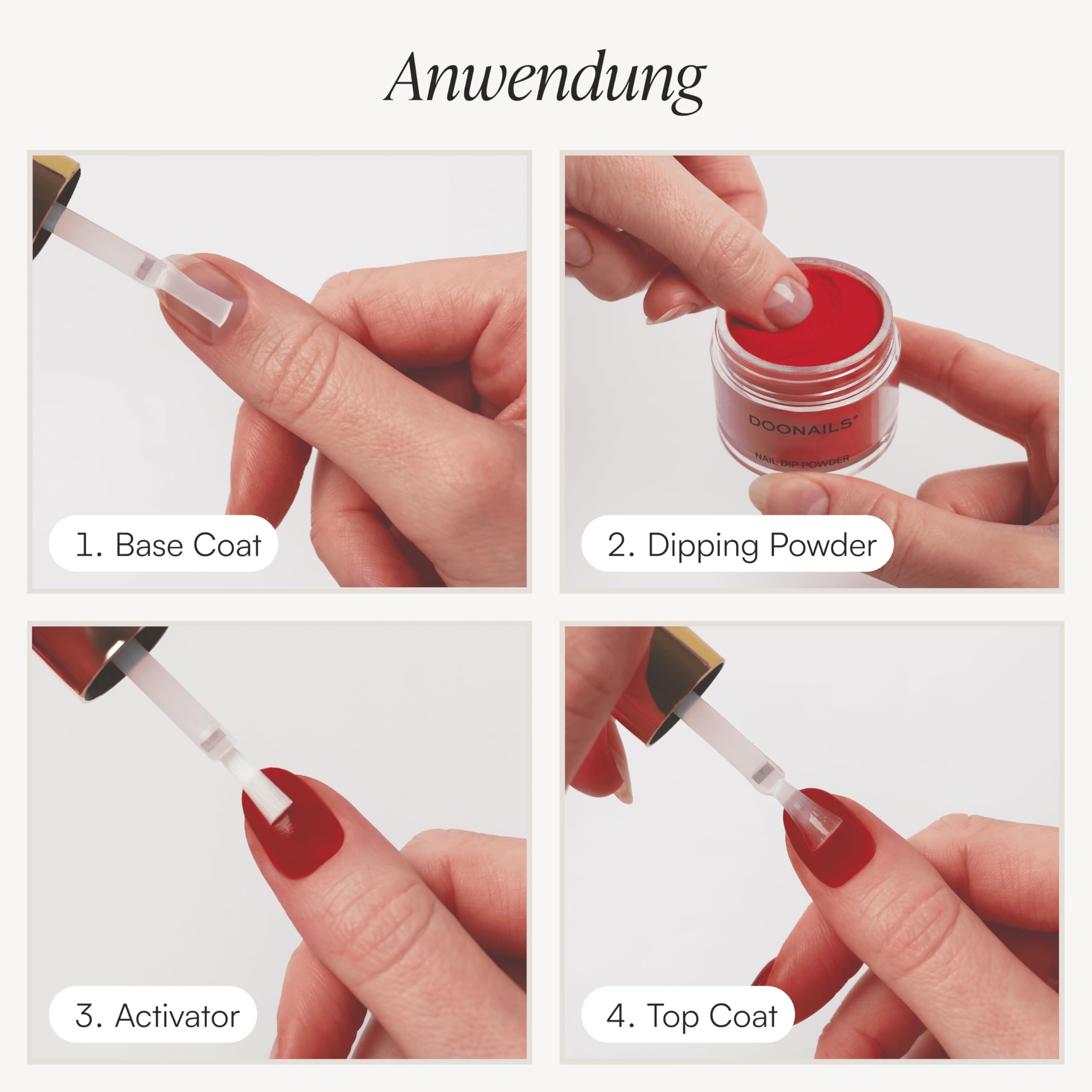 DOONAILS – Dipping Powder Nails Set Probierset Snow White – 8-teiliges Nagel Probierpaket für salonschöne Pediküre & Maniküre – Vegan & tierversuchsfrei – Schnelle Trocknung ohne UV-Lampe