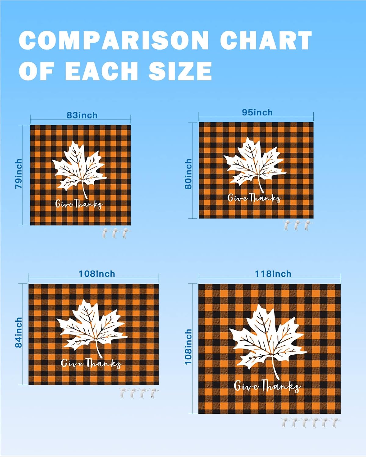 Autumn Maple leaves on Buffalo Lattice Beach Blanket Waterproof Sandproof Outdoor Picnic Mat 83"x79" Thanksgiving Orange Black Lightweight Large Beaach Blankets with 4 Stake & 4 Corner Pockets