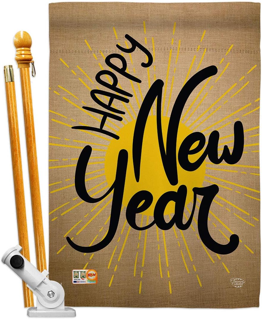 Happy New Year House Flag Clock Countdown Champagne Party Fireworks Celebrate Small Decorative Gift Yard Banner Made In USA 28 X 40