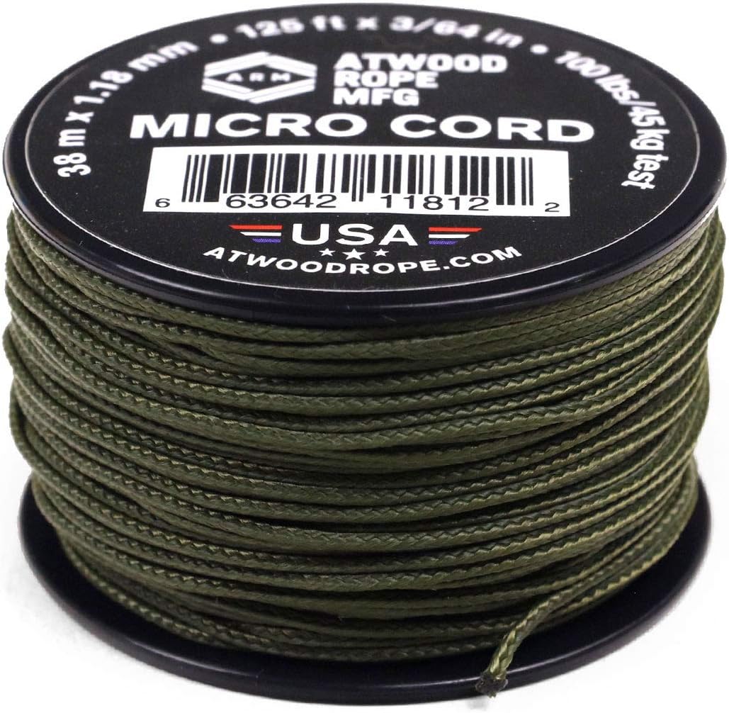 Atwood Rope MFG Tactical Nylon/Polyester Micro Utility Cord 1.18mm X 125ft Reusable Spool | Fishing Gear, Jewlery Making, Camping Accessories (OD)