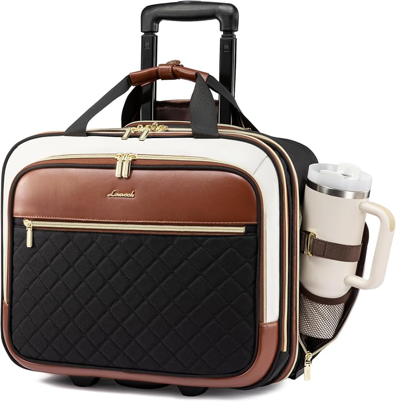 Bolso con ruedas para computadora portátil para mujer, bolso debajo del asiento con ruedas | Se adapta a una computadora portátil de 17,3 pulgadas, capacidad de 30 litros, ruedas silenciosas, maletín con ruedas, equipaje de mano, artículo personal para viajes de trabajo