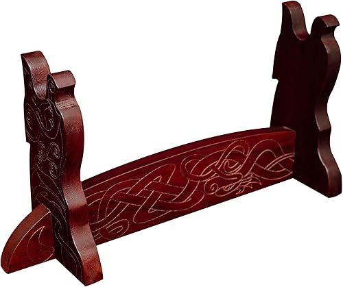 Espada de un solo nivel hecha a mano de madera maciza auténtica, soporte para hacha con diseño de serpiente vikinga grabada, 17 x 8 pulgadas