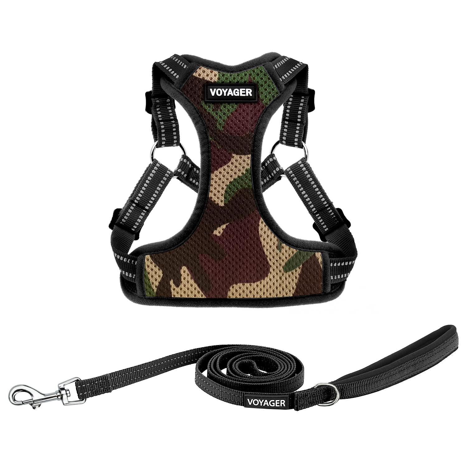 Best Pet Supplies Voyager Adjustable Dog Harness Leash Set including Reflective Stripes for Walking Heavy-Duty Full Body No Pull Vest with Leash D-Ring