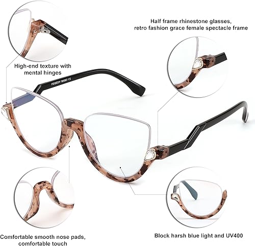 Miniatura 3 de FEISEDY Gafas de lectura para las mujeres moda medio marco ojo de gato gafas antideslumbrantes B0067
