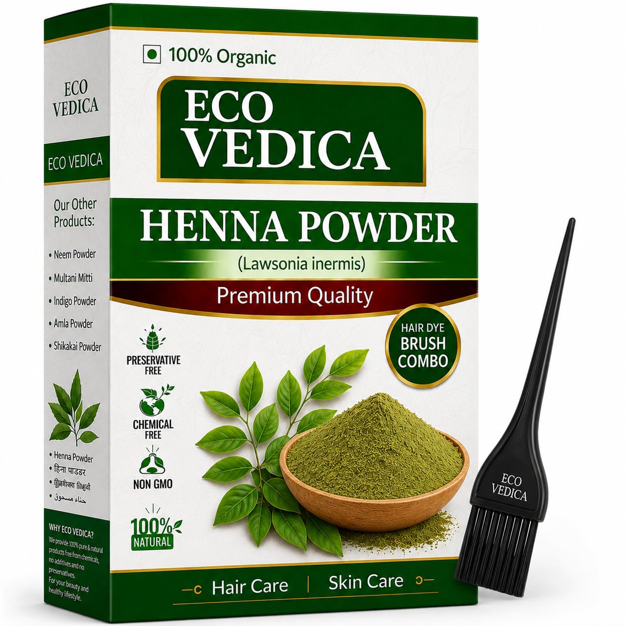 Eco Vedica Rajasthani Henna Powder 200g with Hair Dye Brush Combo | 100% Organic Natural Mehndi Powder for Hair & Skin Care | Chemical Free Herbal Henna | Hair Pack for Scalp Nourishment & Hair Conditioning-picture-31