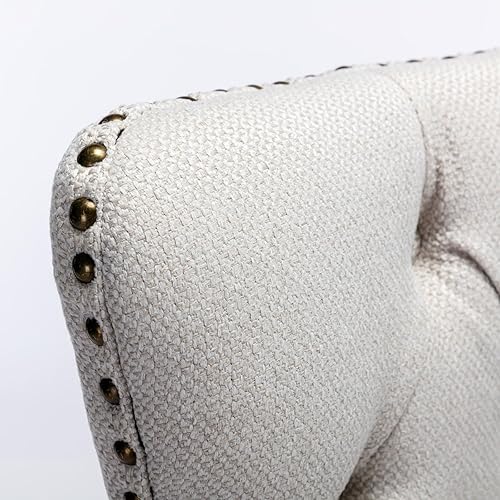 Miniatura 7 de Juego de 4 sillas de comedor de lino beige, juego de 4, sillas de comedor copetudas, tapizadas, patas de madera (beige y blanco, 4 piezas)