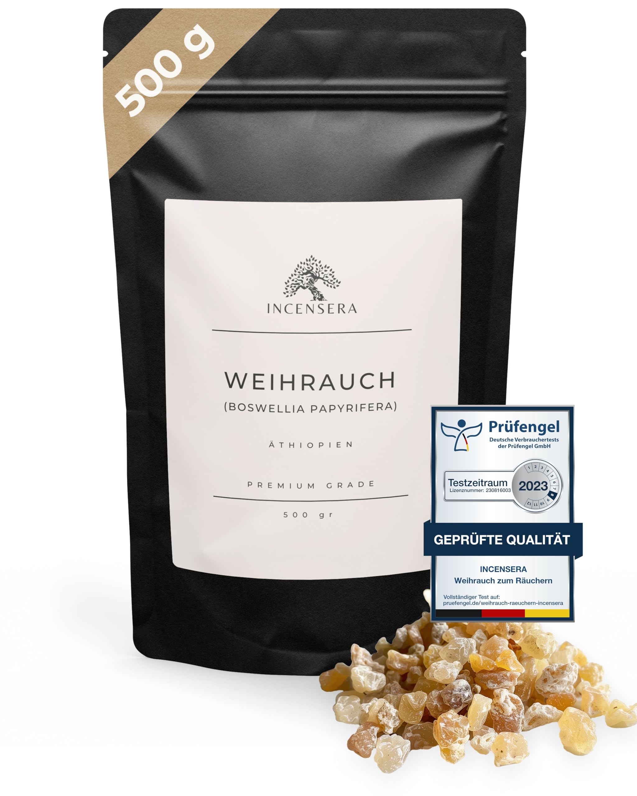 Incensera Weihrauch 500 g aus Äthiopien & Eritrea, Boswellia papyrifera Harz naturrein, Kirchenqualität, Incense Frankincense Harz für Duftzeremonien