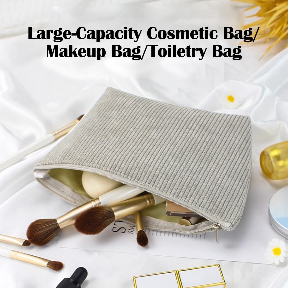 Makeup Bag for Women, Corduroy Cosmetic Bags Toiletry Bag,Cute Travel Makeup Organizer(Blue)