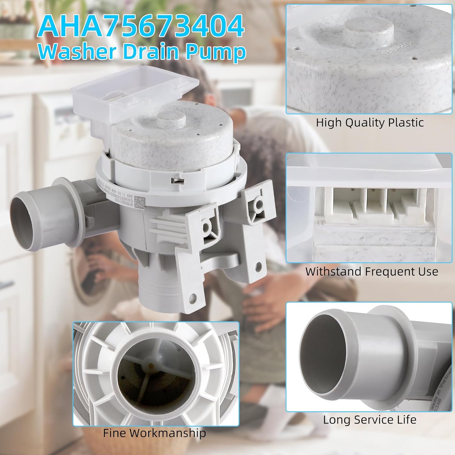 Washer Drain Pump, AHA75673404, Compatible with LG Washer (some models), WT7100CW WT7150CW WT7300CW WT7305CW WT7405CW WT7800CV WT7900HBA, Replace Number: AHA75673402 AP6978814 PS12748410