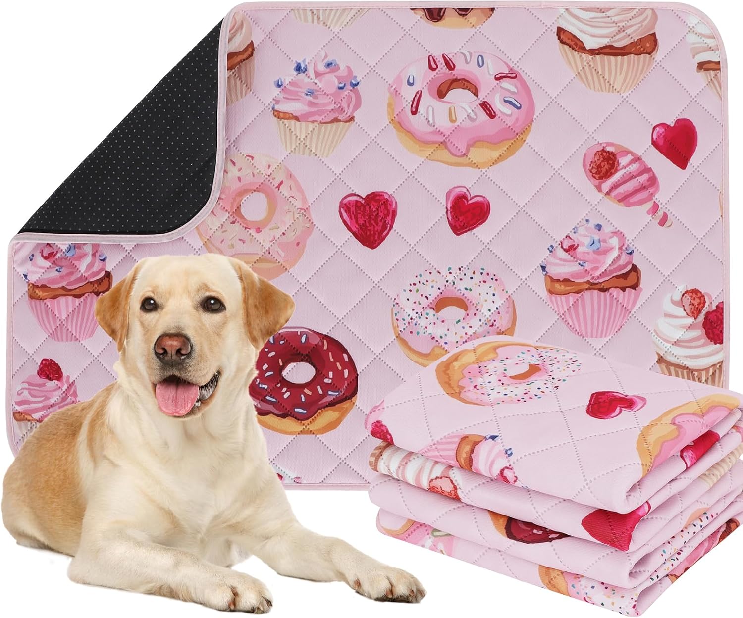 IEUUMLER Washable Pee Pads for Dogs, 2 Pack Cake Pattern Reusable Waterproof Puppy Potty Pads, Non-Slip Absorbent Pet Training Pads for Playpen Crate Bed EU015 Pink Cake, 41x41