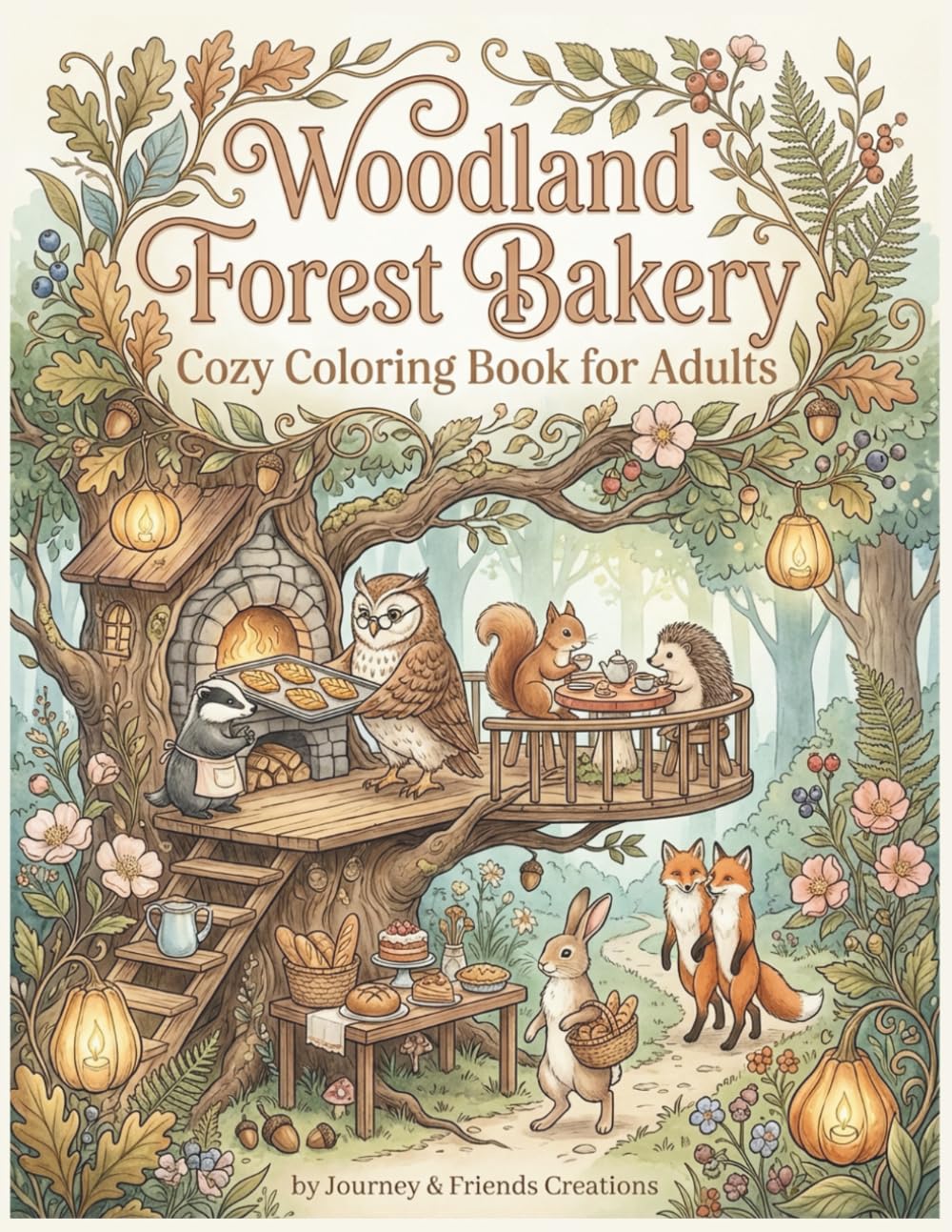 Woodland Forest Bakery Cozy Coloring Book for Adults: Cottage Core Forest Themed Coloring Book, Woodland Animals Intricate Detail