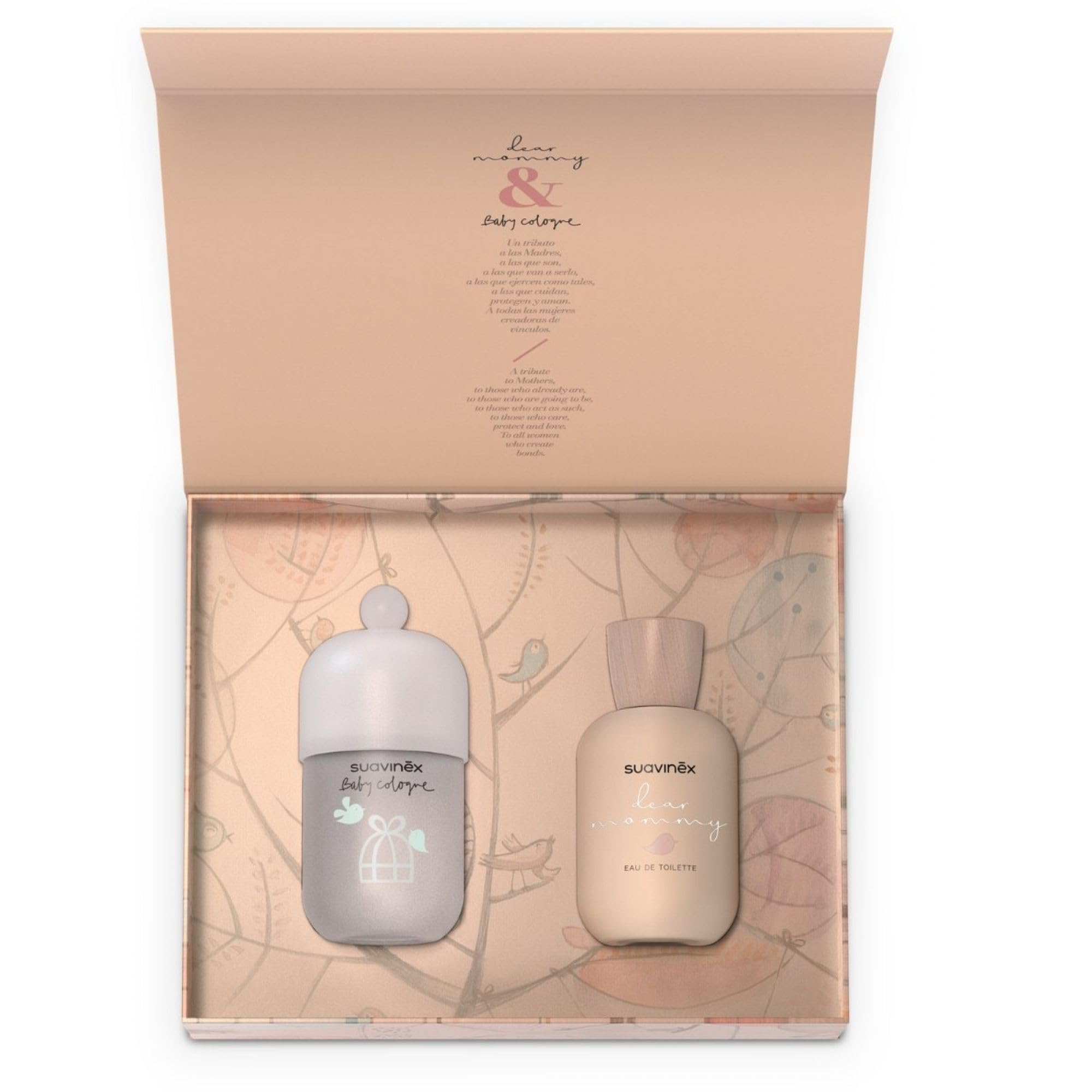 Suavinex, Eau de Cologne Set für Baby und Mama, mit Eau de Cologne für Babys, klassisch, 100 ml + Eau de Toilette für Damen, Dear Mommy 100 ml, ideal als Geschenk, frisch und zart, Zerstäuber