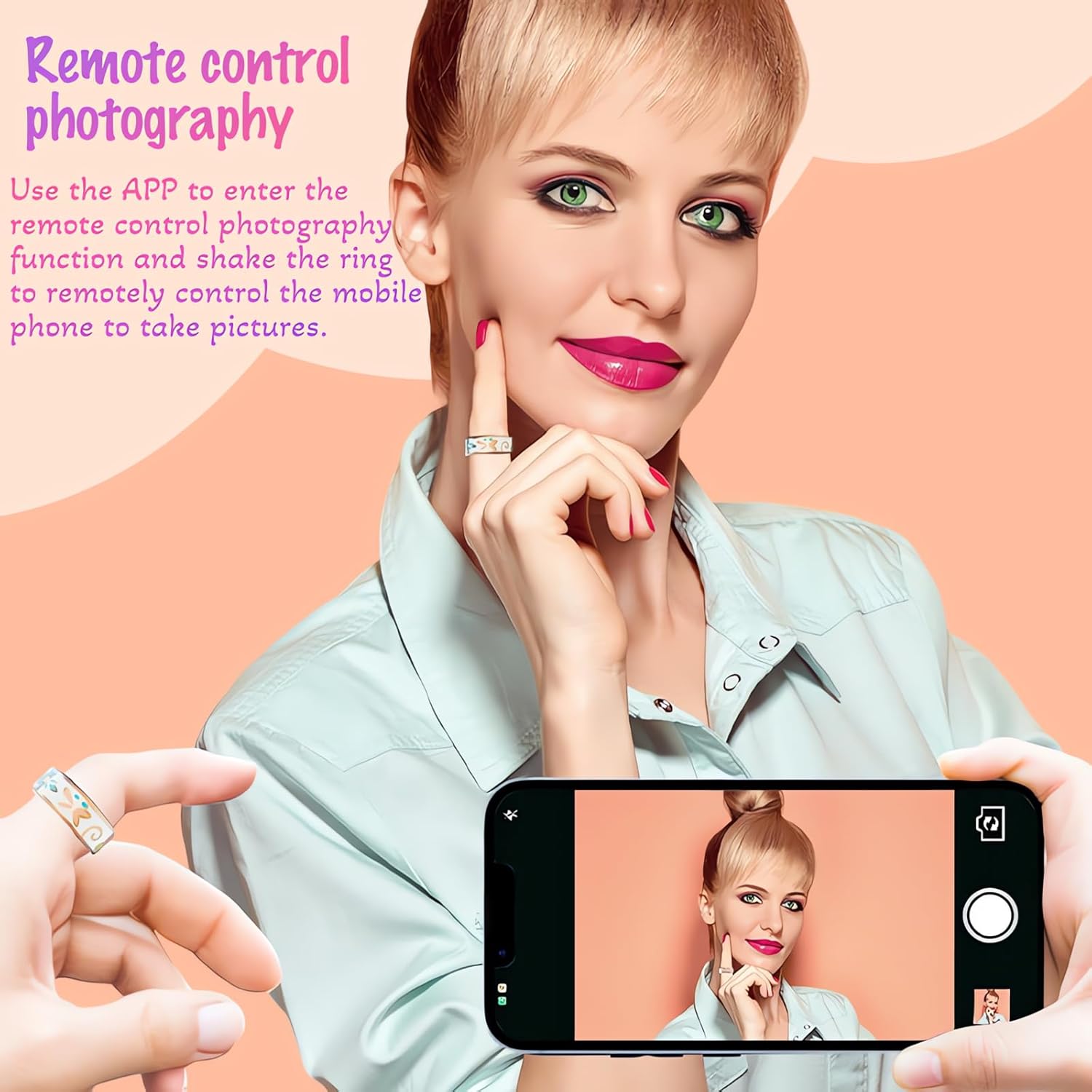 Smart Ring for Women – Fitness & Health Tracker with Heart Rate, Blood Oxygen, Step & Sleep Monitoring, Gesture Control, IP68 Waterproof, Charging Case, App for iOS & Android(Enamel Rose Gold #8)