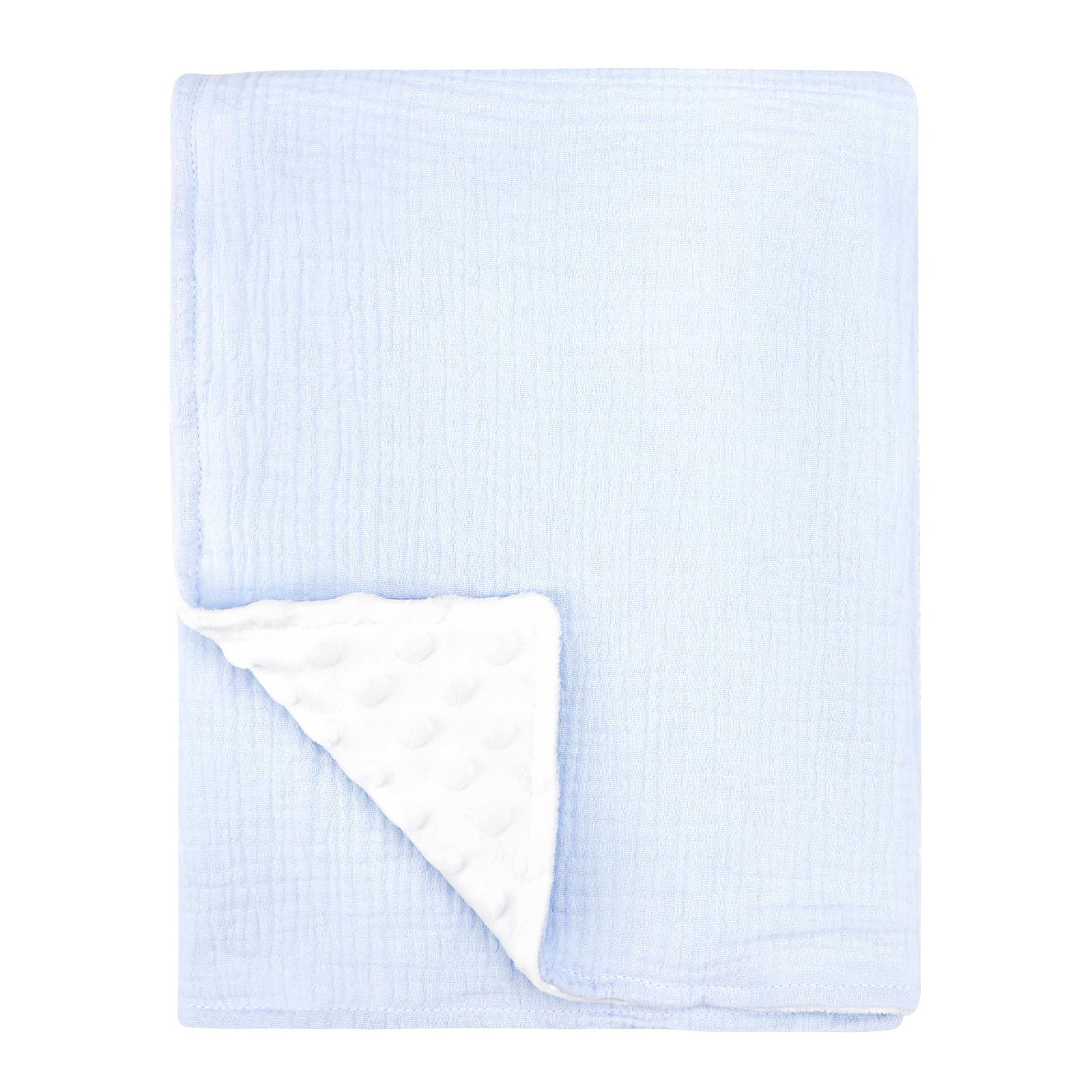 Muslin Baby Blankets for Boys Girls, Unisex Blankets with Dotted Fleece Backing, Nursery Crib Blankets for Toddlers, Breathable and Lightweight, Super Soft Multi-use Blanket, 30 X 40Inch,Blue
