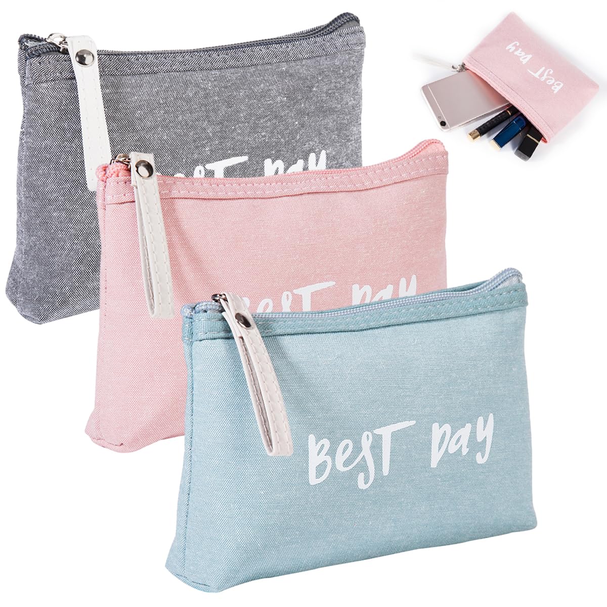EXIN DECHEN 3 Piezas Neceser de Cosméticos Impresa,17×11×3cm Bolso Cosmético de Lona,Bolsa de Aseo Mujer Pequeña,Bolsa de Cosméticos de Lona Multifuncional,Estuche de Maquillaje Lmpreso,para Mujeres,Niñas