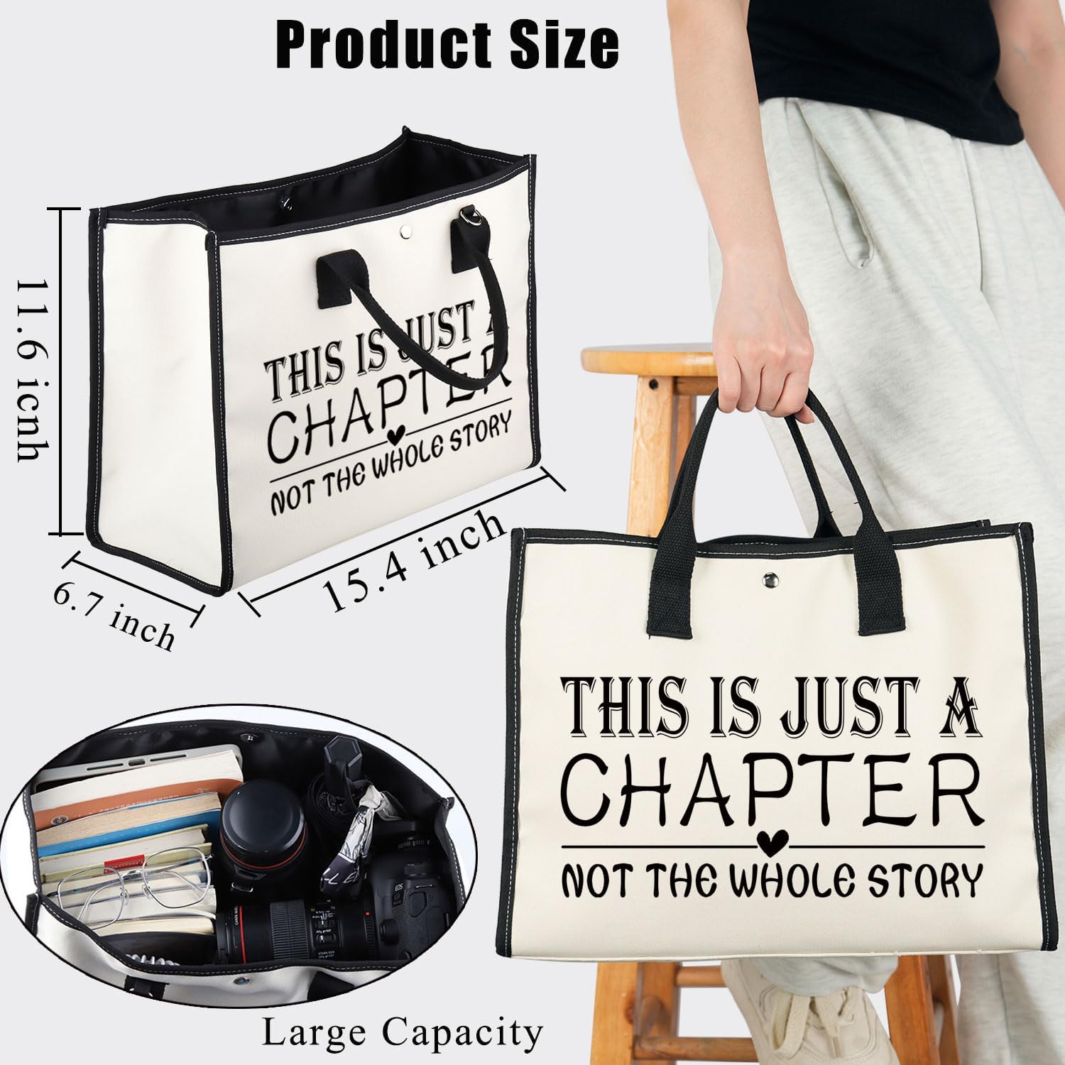 BDPWSS Reading Lover Tote Bag Bookworm Gift This Is Just A Chapter Not The Whole Story Inspirational Shoulder Bag For Bookish