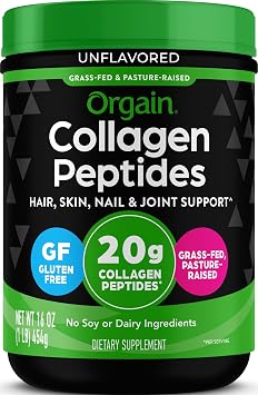 Orgain 20g Hydrolyzed Collagen Peptides Powder, Unflavored, 1lb | Grass fed collagen type I and III for women and men, supplement for hair, skin, nail, joint support, paleo & keto, non-GMO