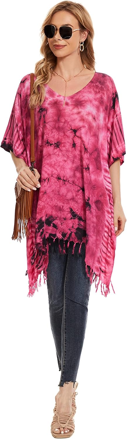 Beautybatik Women Boho Hippie Tie Dye Plus Size Tunic Blouse Kaftan Top XL to 4X