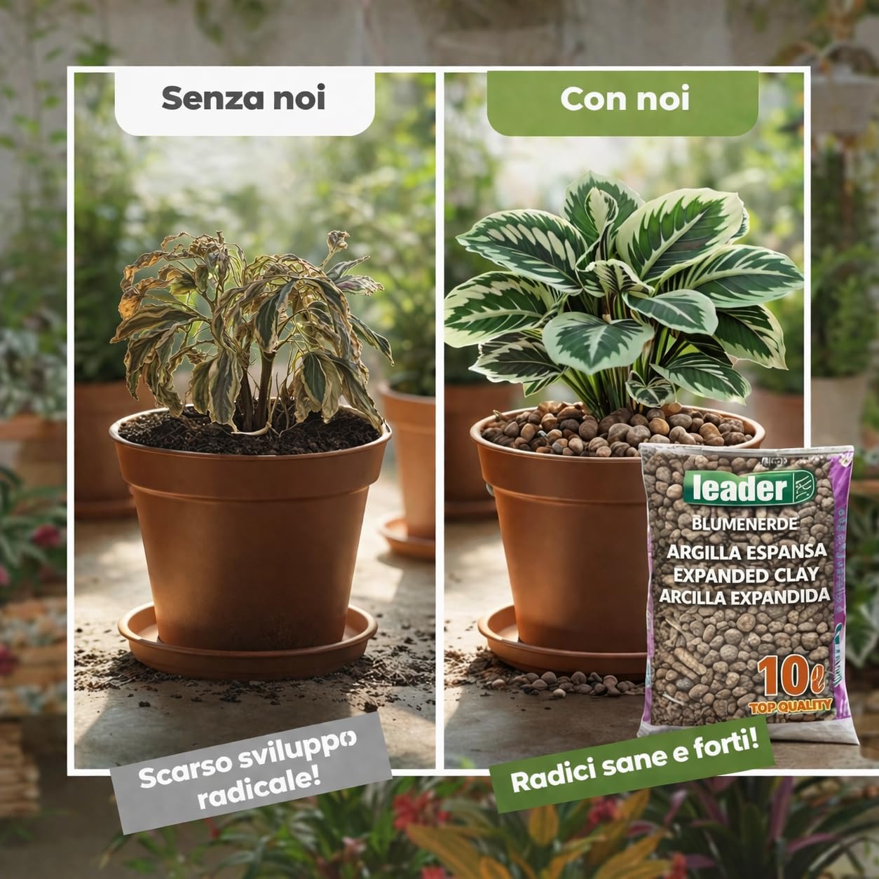 LEADER, Argilla Espansa, Da Giardinaggio e Coltivazione, Per Piante da Interno, Giardini, Terrazzi, Orti e Piante Idroponiche, Migliora Salute delle Piante e la Struttura del Suolo, Sacchetto da 10L