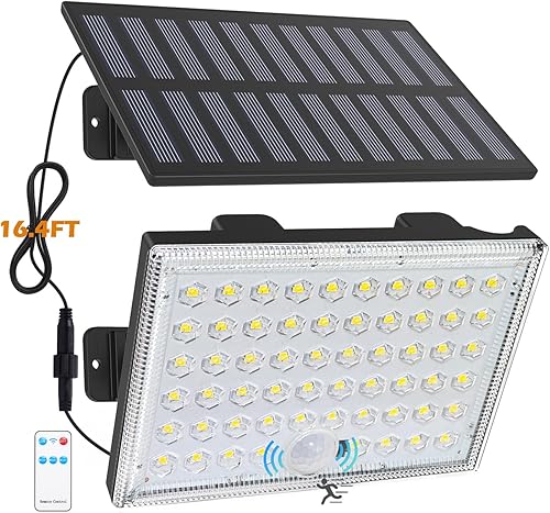 LumiZen Luces solares para exteriores, control remoto, luces solares con sensor de movimiento con 3 modos, iluminación de inundación impermeable
