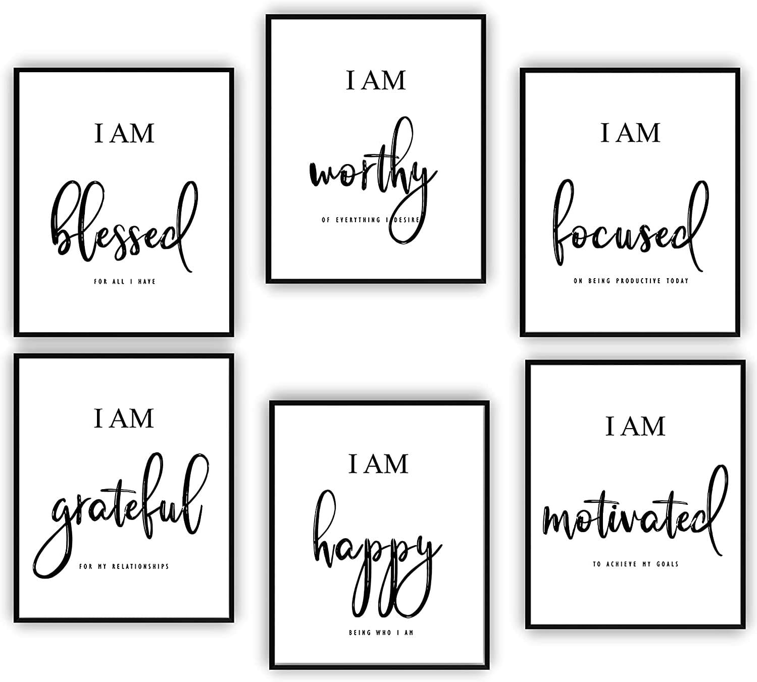 Inspirational Wall Decor, Motivational Wall Art, Wall Decor for Office and Bedroom, Positive Quotes and Sayings, Daily Affirmations for Men, Women and Kids (Set of 6, 20X25cm, Unframed)
