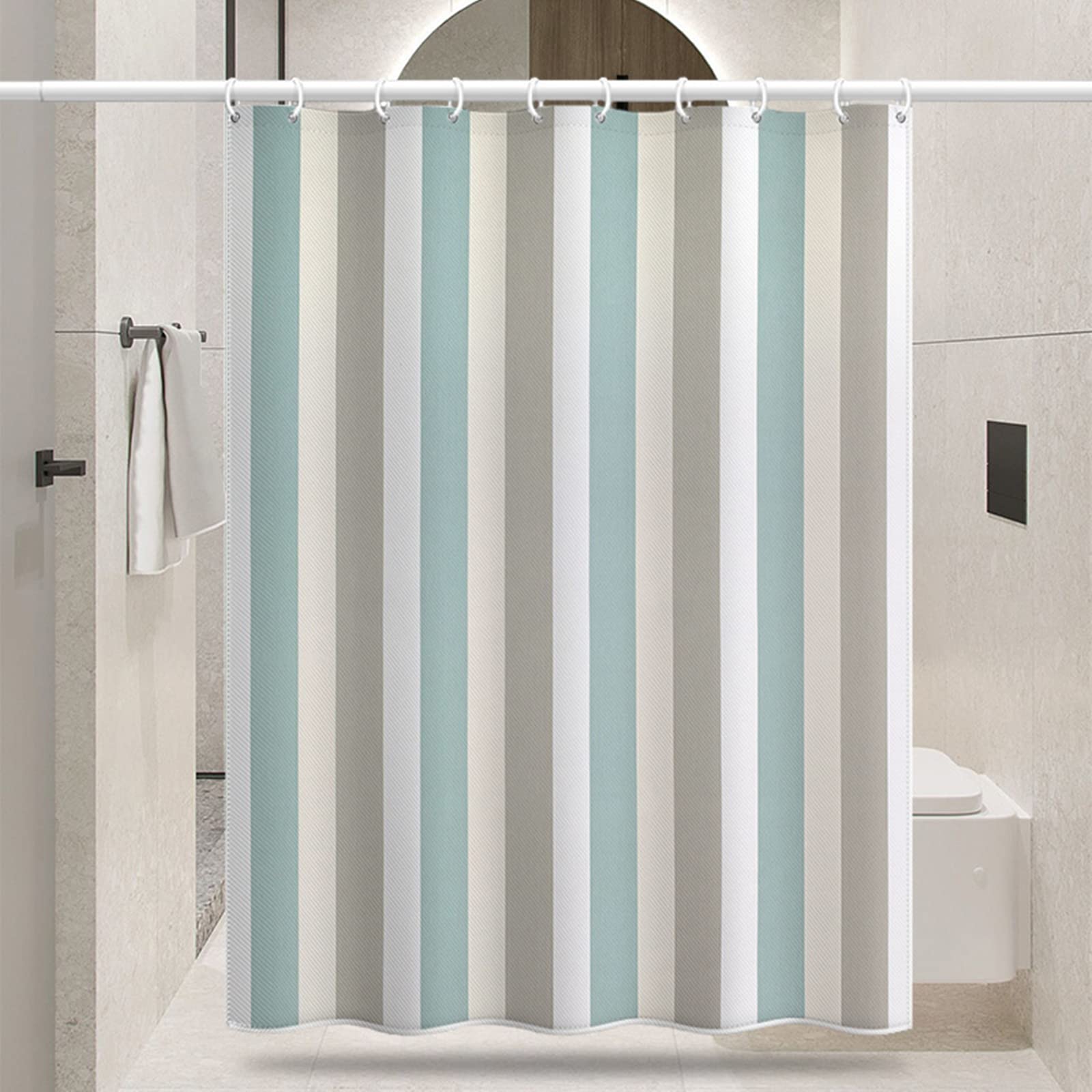 Rideau de douche 240x200cm à rayures verticales grises en polyester