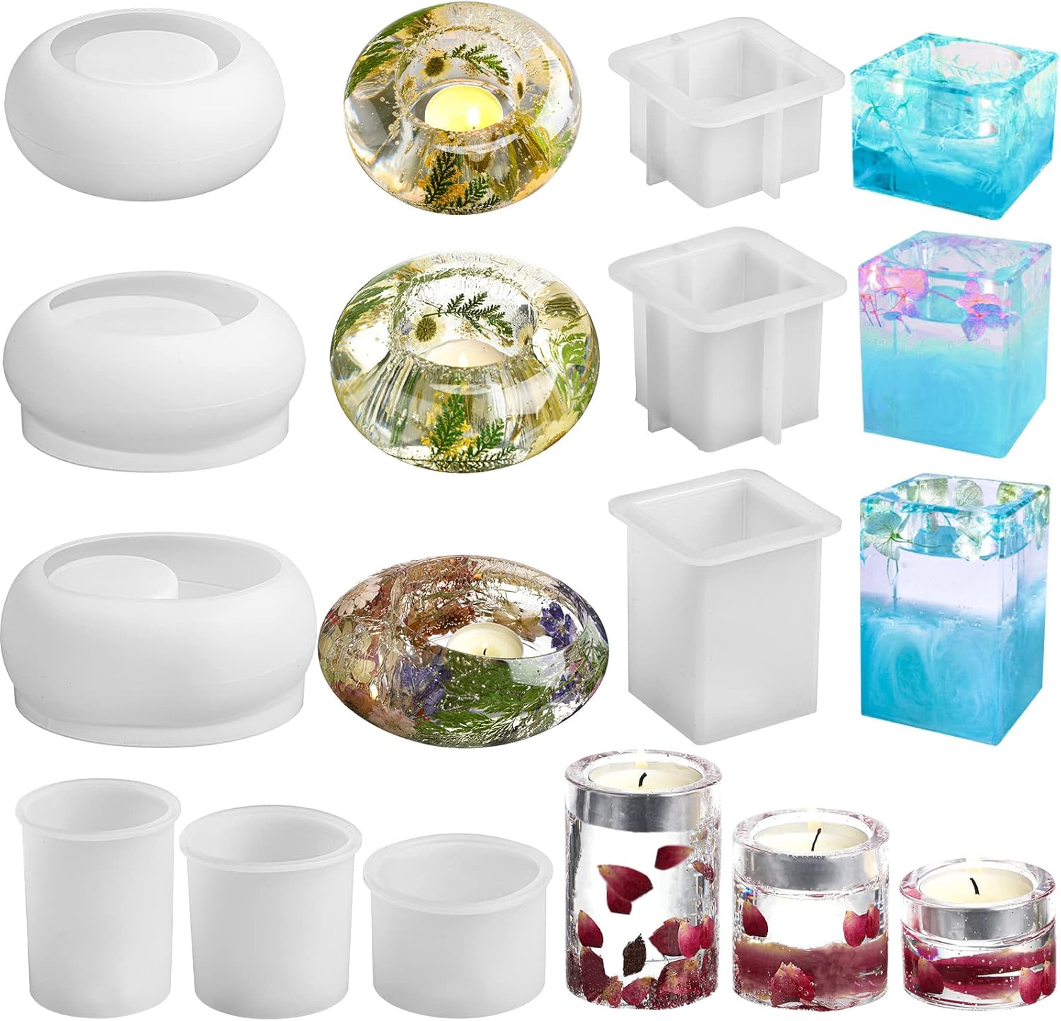 Candle Holder Resin Molds, 9 Pcs Cylindrical Square and