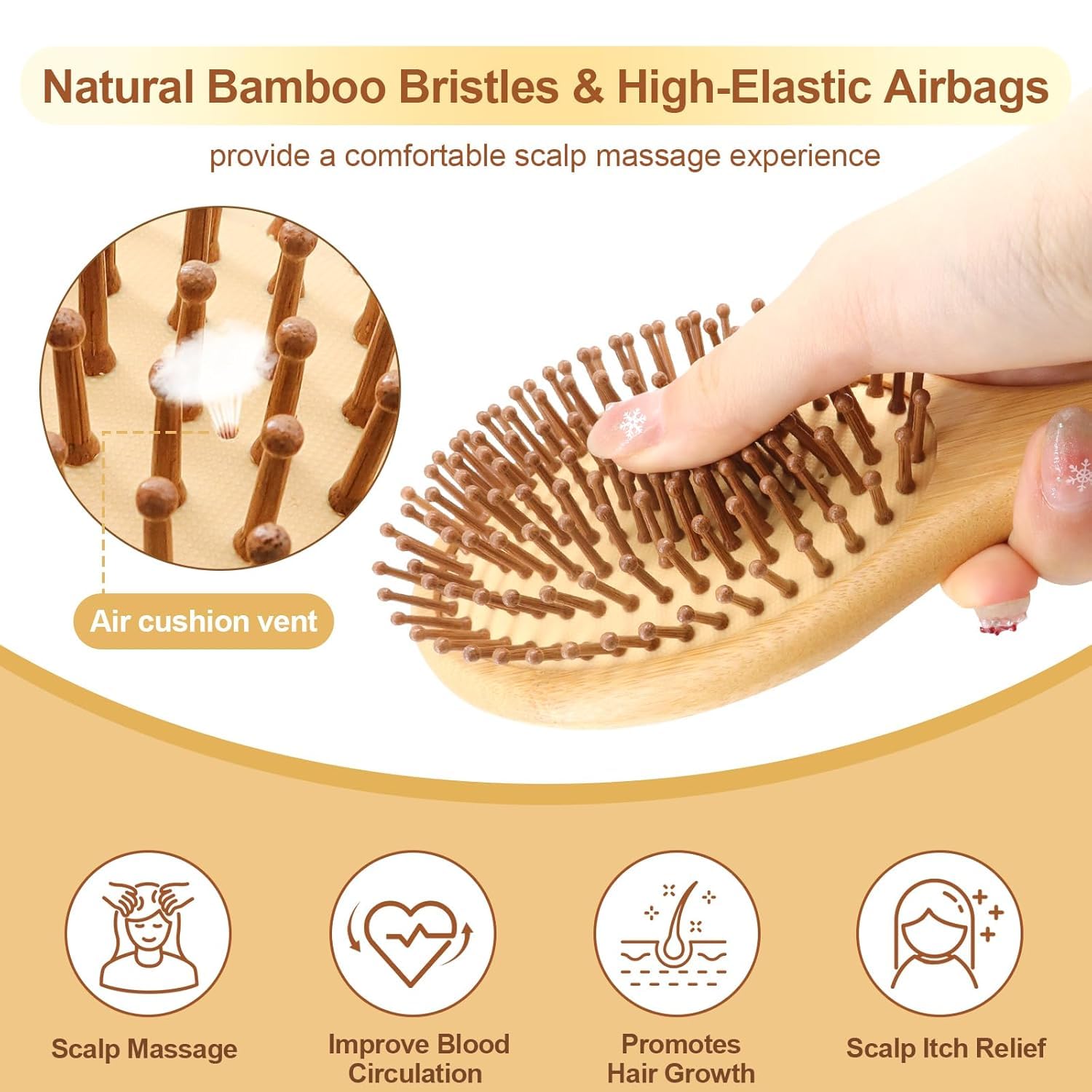 VIZARO Wooden Hair Brush for Women Hair Growth, Bamboo Bristles Oval Comb 1