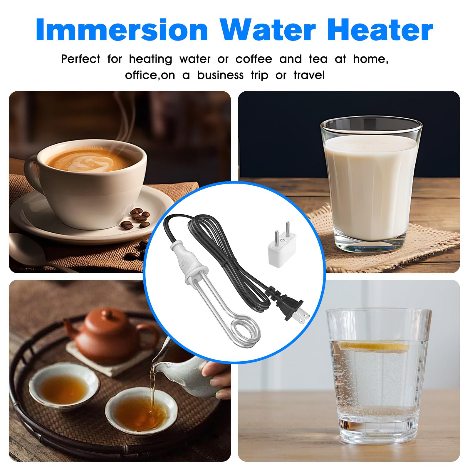 Chauffe-eau à immersion 300 W 120/240 V électrique portable élément de chauffe-eau double tension accessoires de voyage/camping pour café/thé/soupe