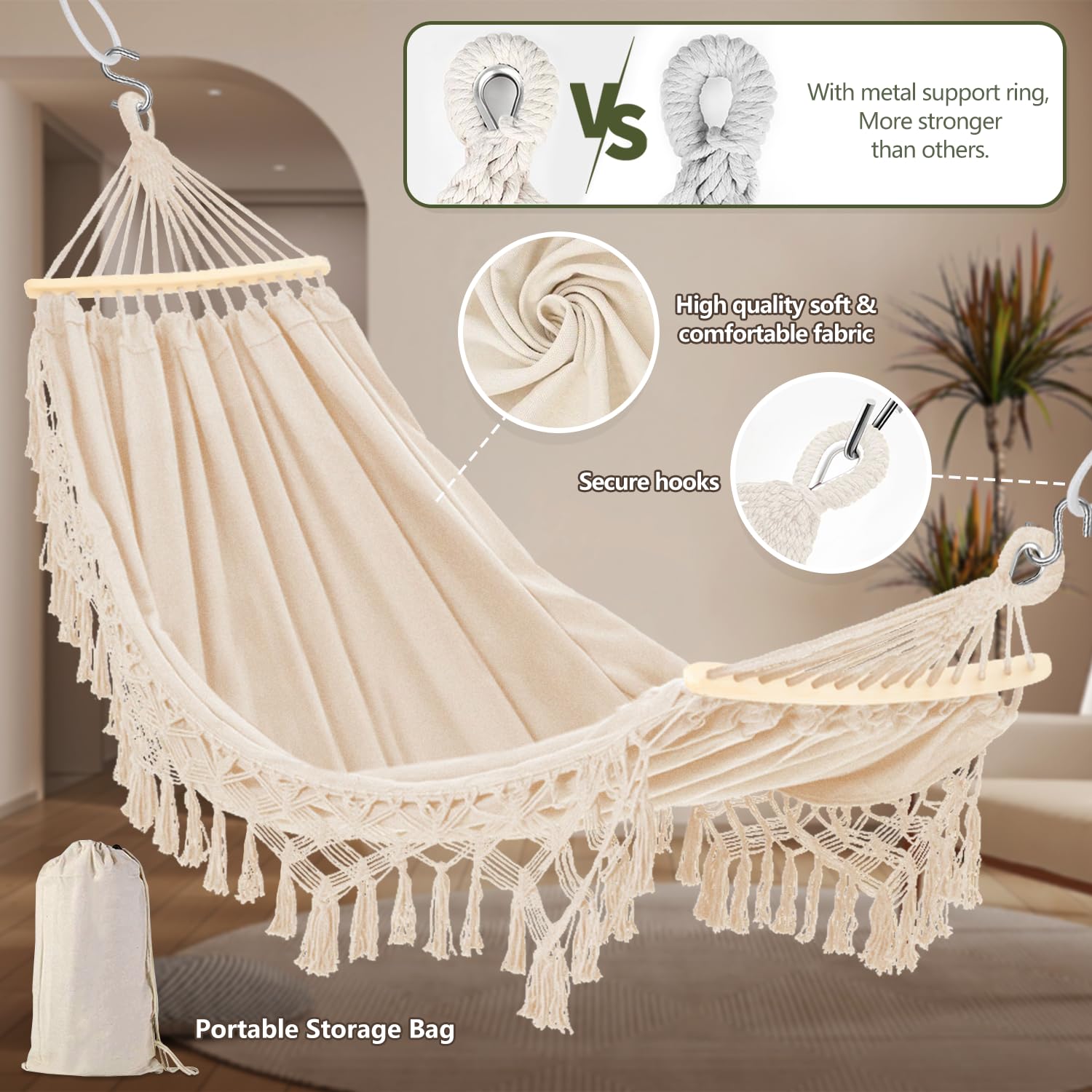 Amaca da Giardino con Nappe con Portatile Borsa, Amaca Tessuto Poltrona Sospesa in Stile Bohémia,Amaca Sedia Sospesa con Max 440 lbs Interno Esterno per Campeggio Dondolo da Giardino