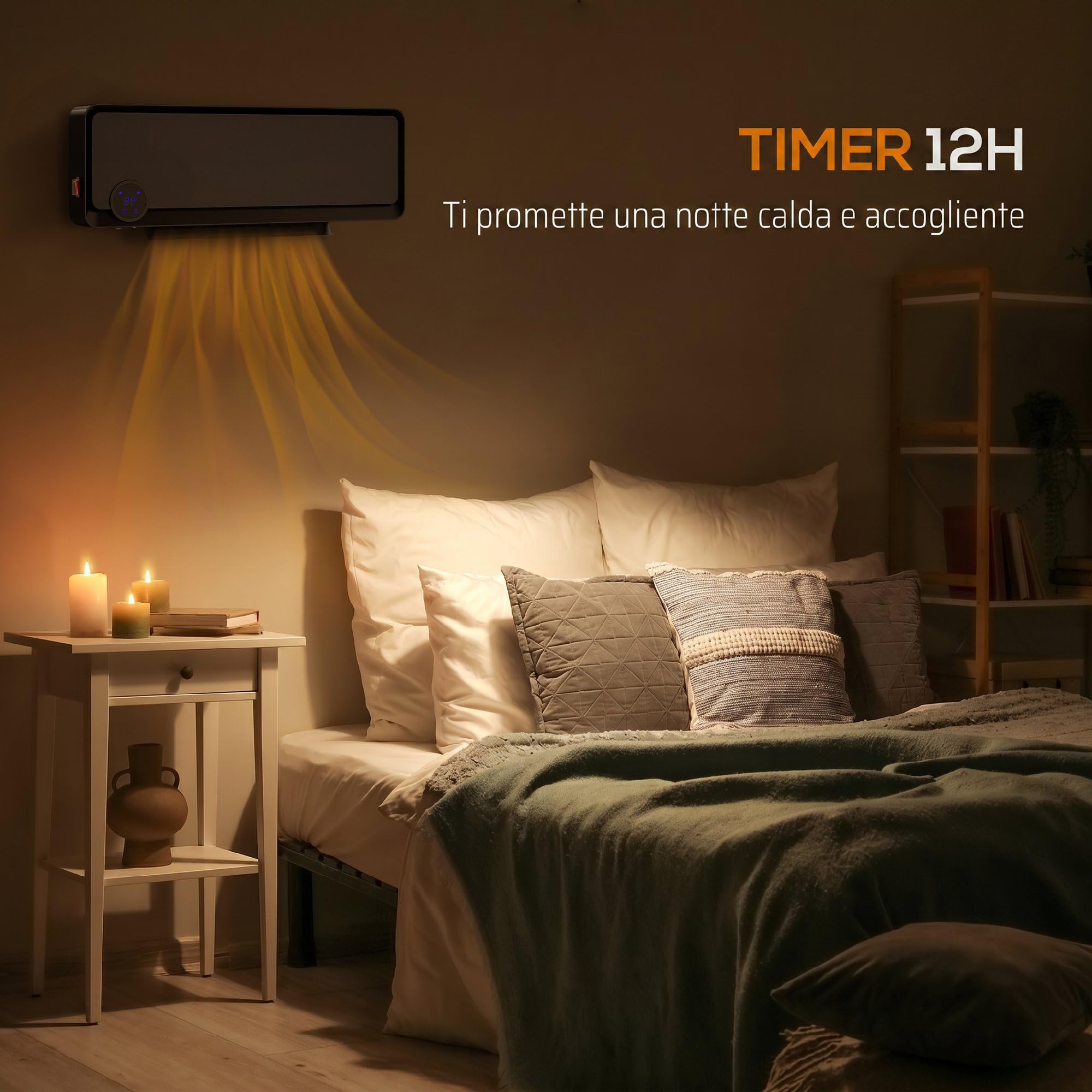 HOMCOM Stufa Elettrica da Parete PTC 56x18.5x11.7 cm Nero | Basso Consumo, 3 Modalità, Timer 12h, Oscillazione 30°, Termosifone Elettrico in PP e PA, con Telecomando