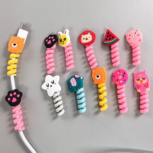 Miniatura 2 de Paquete de 10 protectores de cable de silicona de animales lindos protectores de cable de carga USB universales para teléfono y tableta, adorable