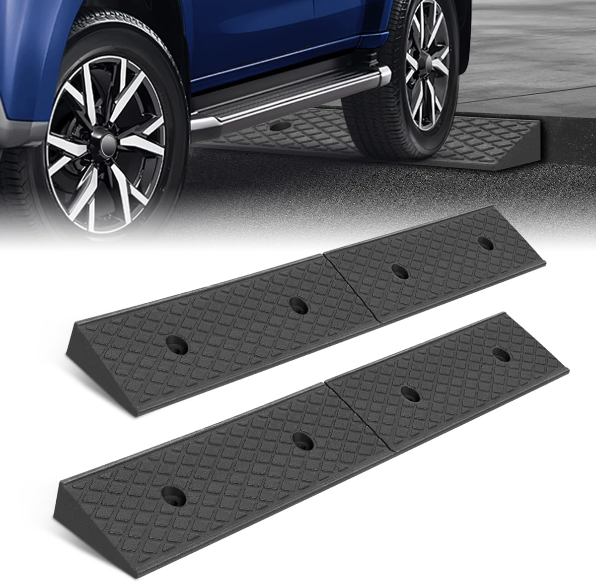 Heavy-Duty Rubber Curb Ramp with Anti-Slip Surface, 4-Ton Capacity, Ideal for Driveways, Garages, Docks, and Parking Lots, 38.6''L x 5.9''W x 2''H