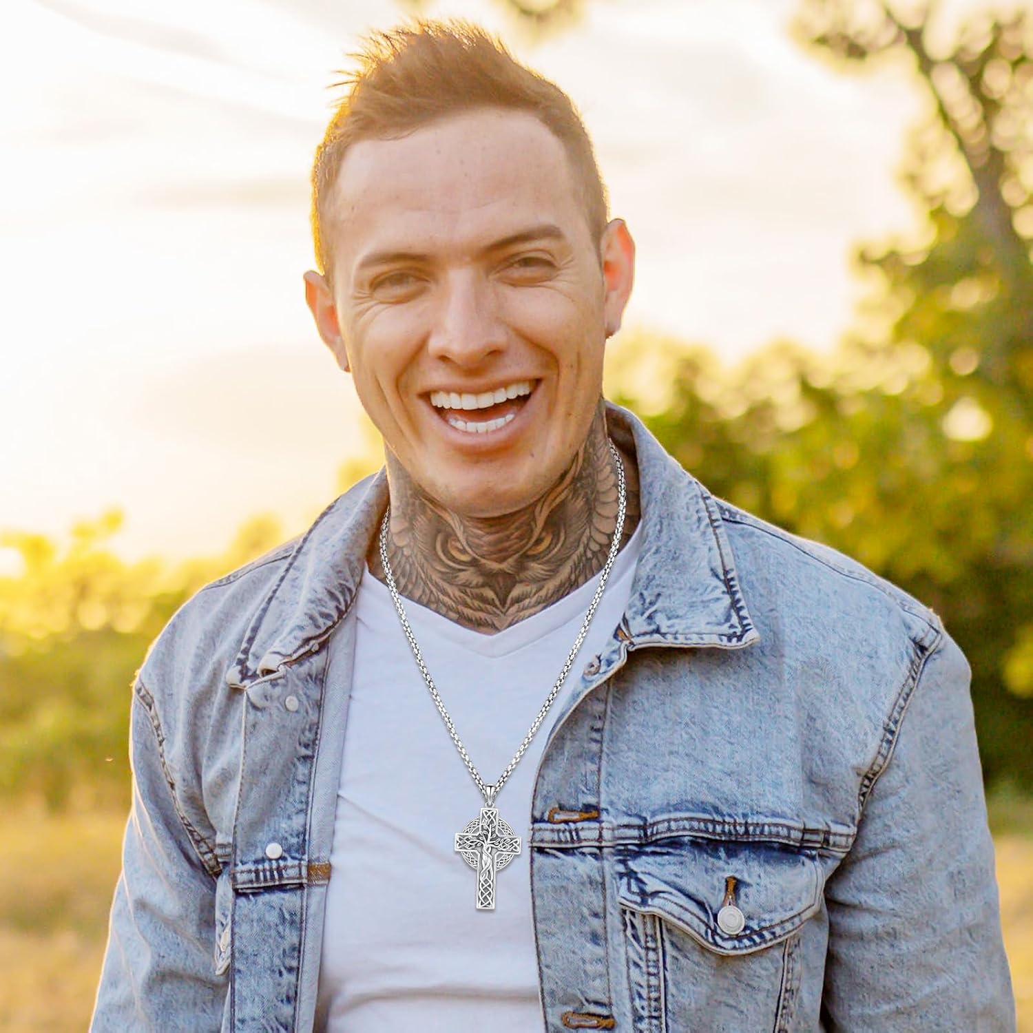 Celtic Cross Necklace Sterling Silver Irish Knot Claddagh Cross Pendant Jewelry for Men with 22"+2" Box Chain - Image 5