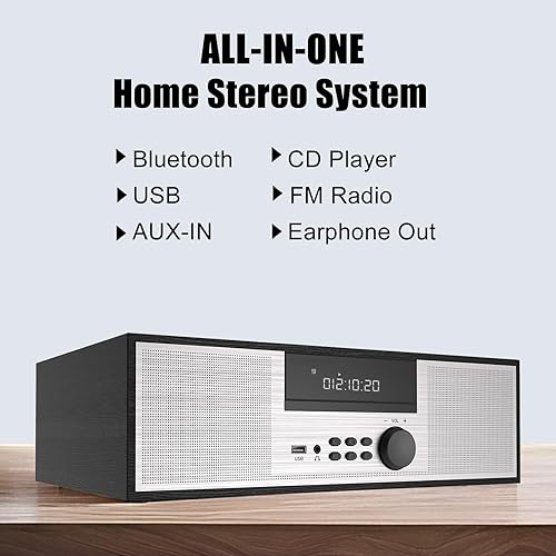 Miniatura 2 de Sistema nostálgico de micro estantes de 40 W RMS con reproductor de CD, Bluetooth, reproducción USB, radio FM, entrada AUX, sonido nítido de música