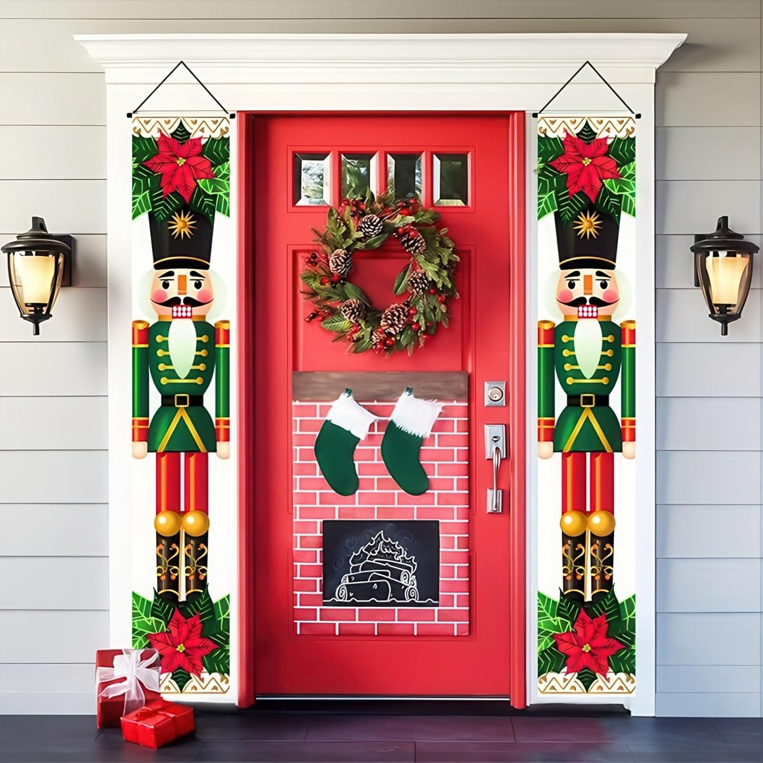 Condition photo showing New/Like New for Nutcracker Christmas Porch Banner Decorations Soldier Model Nutcracker Banners Front Door Hanging Banner Entryway Xmas Winter for Wall Fireplace Party Holiday Home Kids Decor 71 x 12 Nutcracker Soldier #4