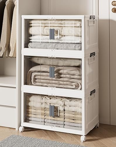 Miniatura 18 de OlarHike 76QT - Contenedores de almacenamiento apilables con tapas, caja de almacenamiento plegable con puertas y ruedas, contenedores de plástico