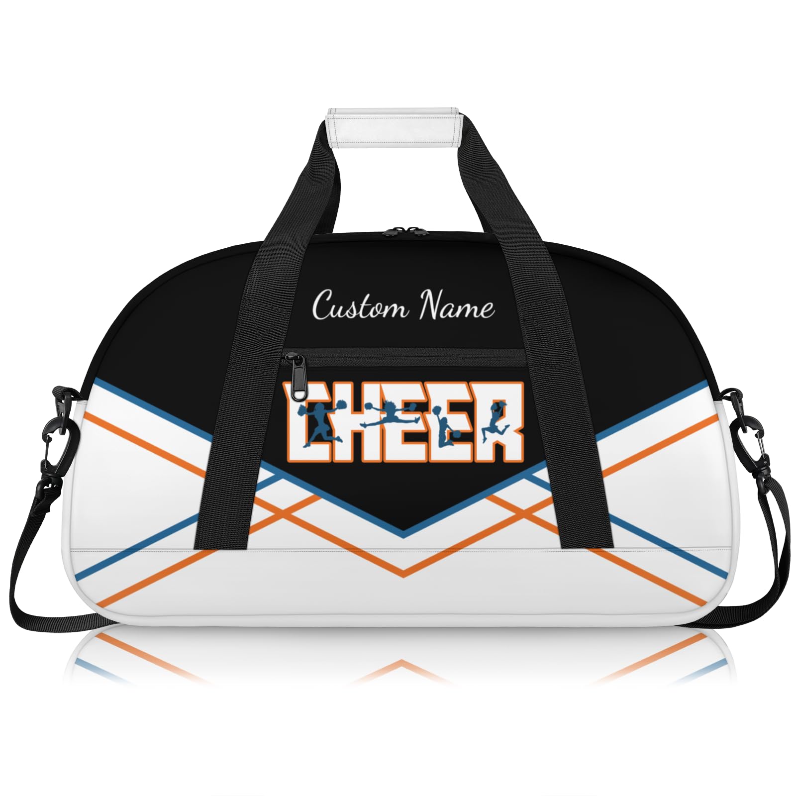 Personalised Cheerleading Duffel Bag for Girls | Custom Name Waterproof Sports Bag for Cheer, Gym & Travel | Cheerleader Team Gifts Bag with Adjustable Shouler Strap, Orange Black White