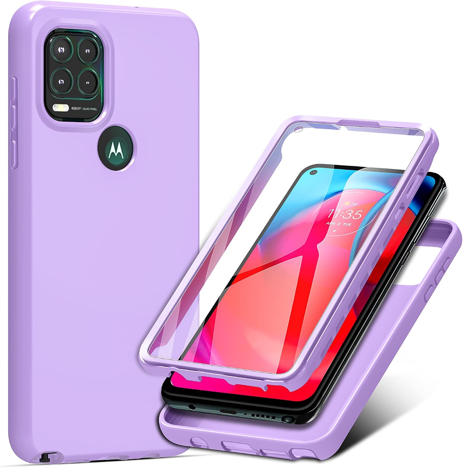 PULEN for Motorola Moto G Stylus 5G 2021 Case with Built-in Screen Protector,Rugged PC Front Cover + Soft Liquid Silicone Non-Slip Bback Cover, Shockproof Full-Body Protective Case Cover (Taro Purple)
