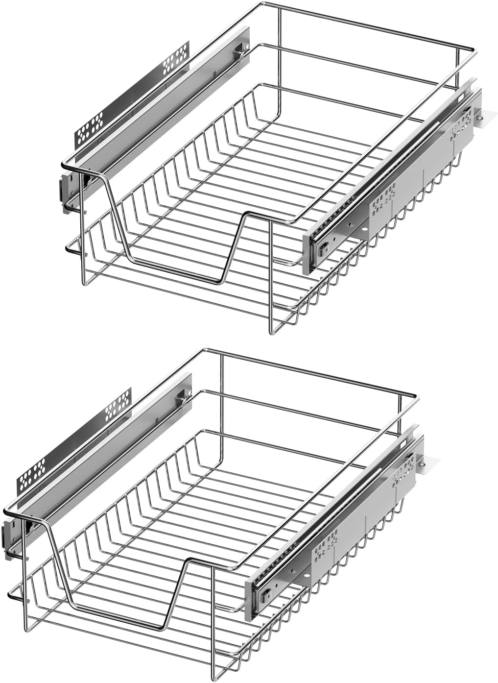โ XEMQENER Heavy Duty Kitchen Pull Out Wire Baskets Base Storage Unit, Slide Out Kitchen Utensil Holder Rack Larder Drawers Origanize with Buffer (for 300mm Width, 2 Pcs)