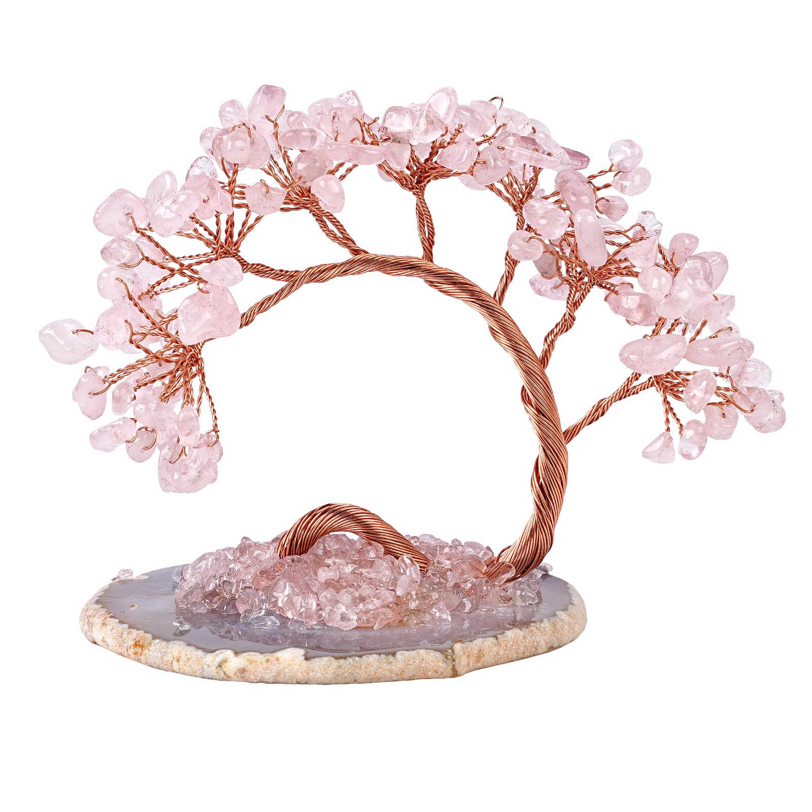 Emivery Chakra Crystal Money Tree with Agate Base Fengshui Bonsai Figurine for Wealth, Money Tree Figurines Ornament for Home Office Wedding Decoration (3-4 Inch) (Pink)