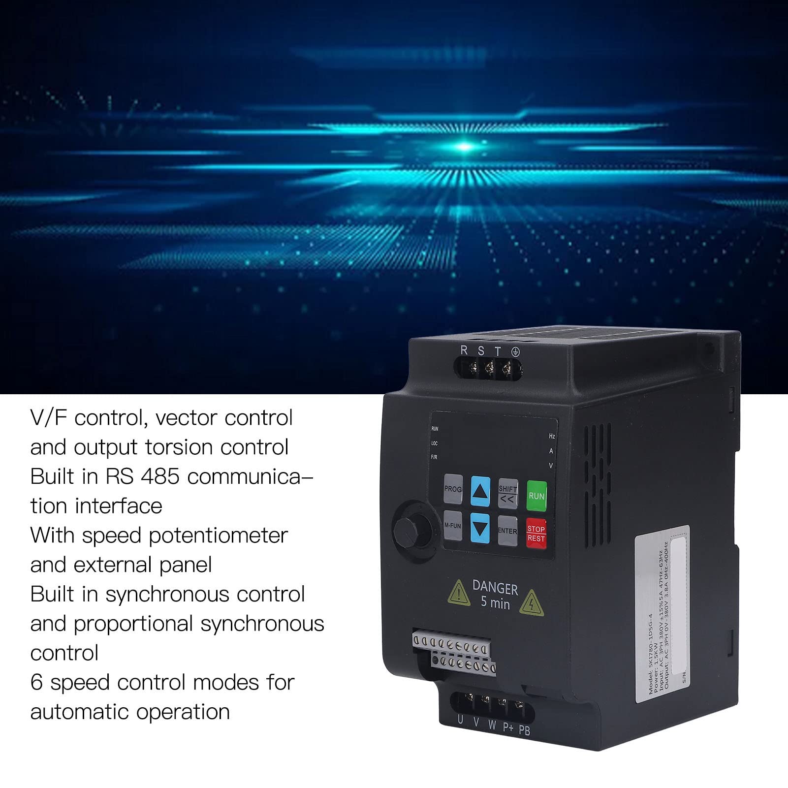 Regolatore di Frequenza Inverter Montato su Guida a Frequenza Variabile Trifase 1.5KW VFD Ingresso AC380V Uscita AC0-380V Per Centrale Elettrica di Manutenzione