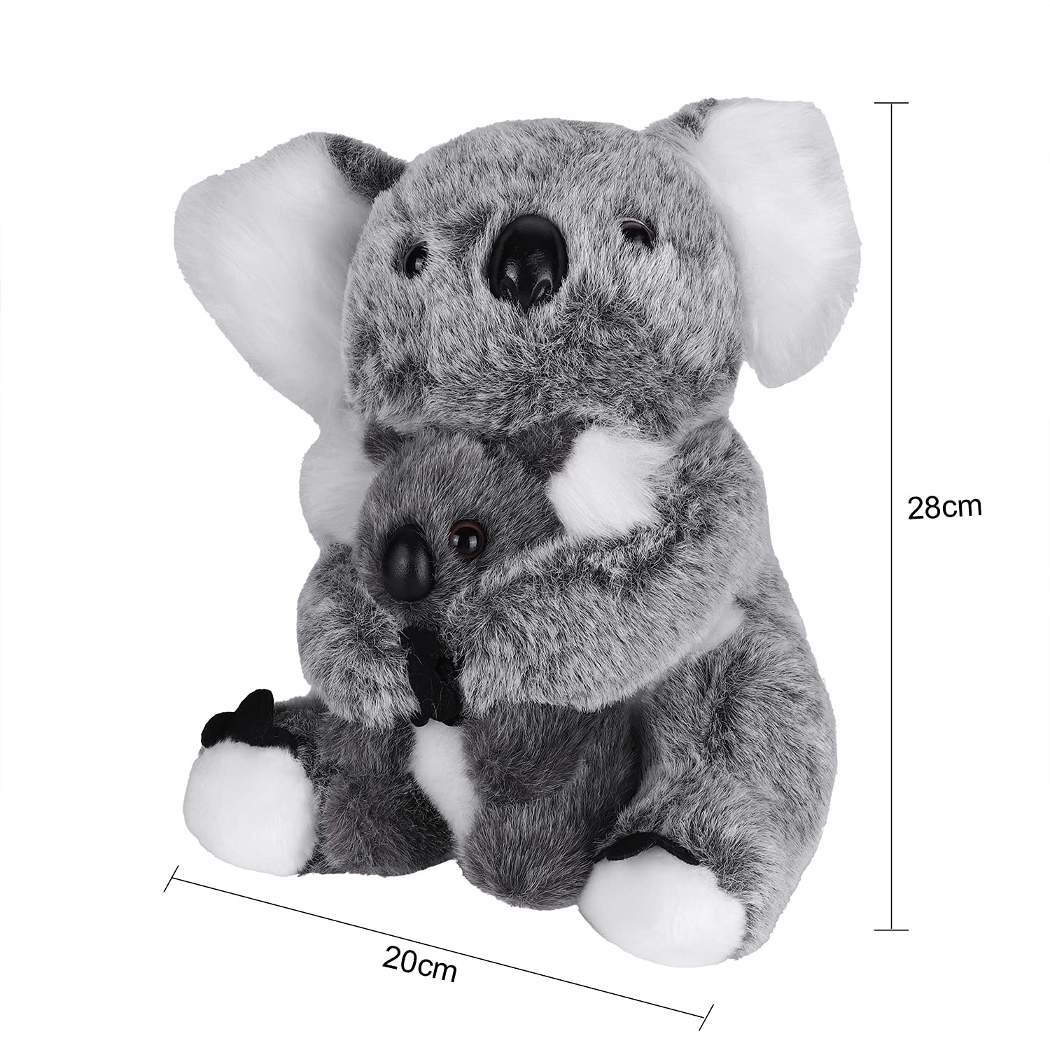 Koala Peluche Doux Koala Ours Mama et Bébé pour Enfants Filles Poupée Chiffon en Peluche Mignon Poupon Koala Adorable Jouet de Sommeil Poupée Cadeaux pour Fête Anniversaire Noël Décoration 28cm