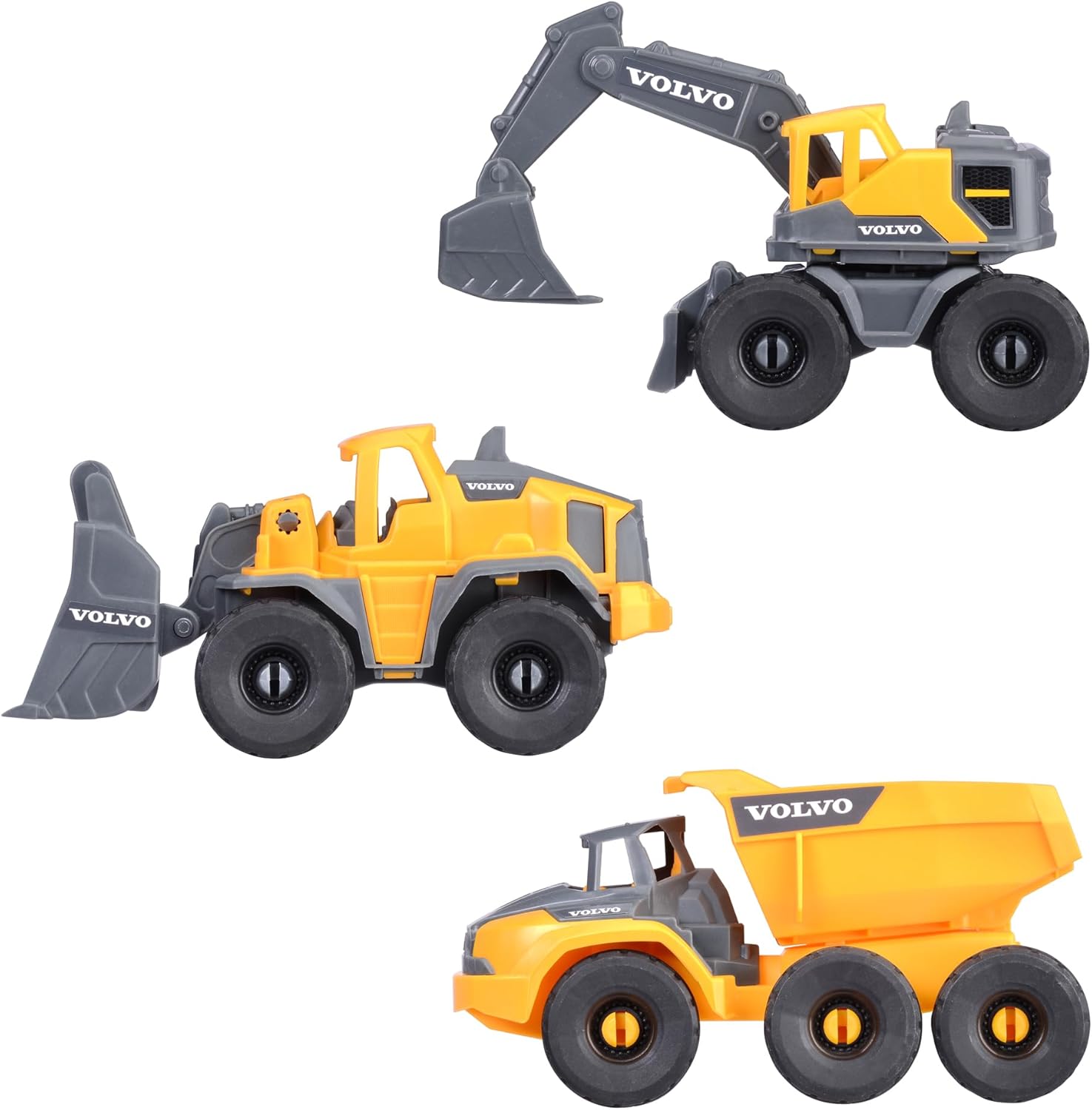 DICKIE TOYS - Volvo Construction Vehicles for Ages 3 and Above (Set of 3) Construction Set with 3 Toy Vehicles (Excavator, Wheel Loader, Dump Truck)