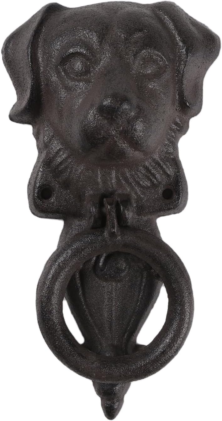 BRASSTAR Cast Iron Rustic Dog Head Door Knocker - Antique Farmhouse Vintage Outdoor Garden Decor Handle