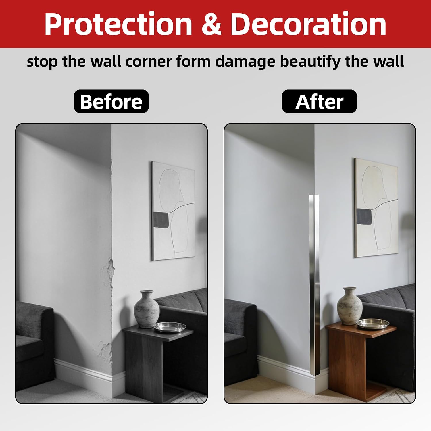 Stainless Steel Wall Corner Protector 1" x 1" x 48", 90° Metal Edge Guard, 10 Pack Corner Guards for for Wall Protection and Decoration
