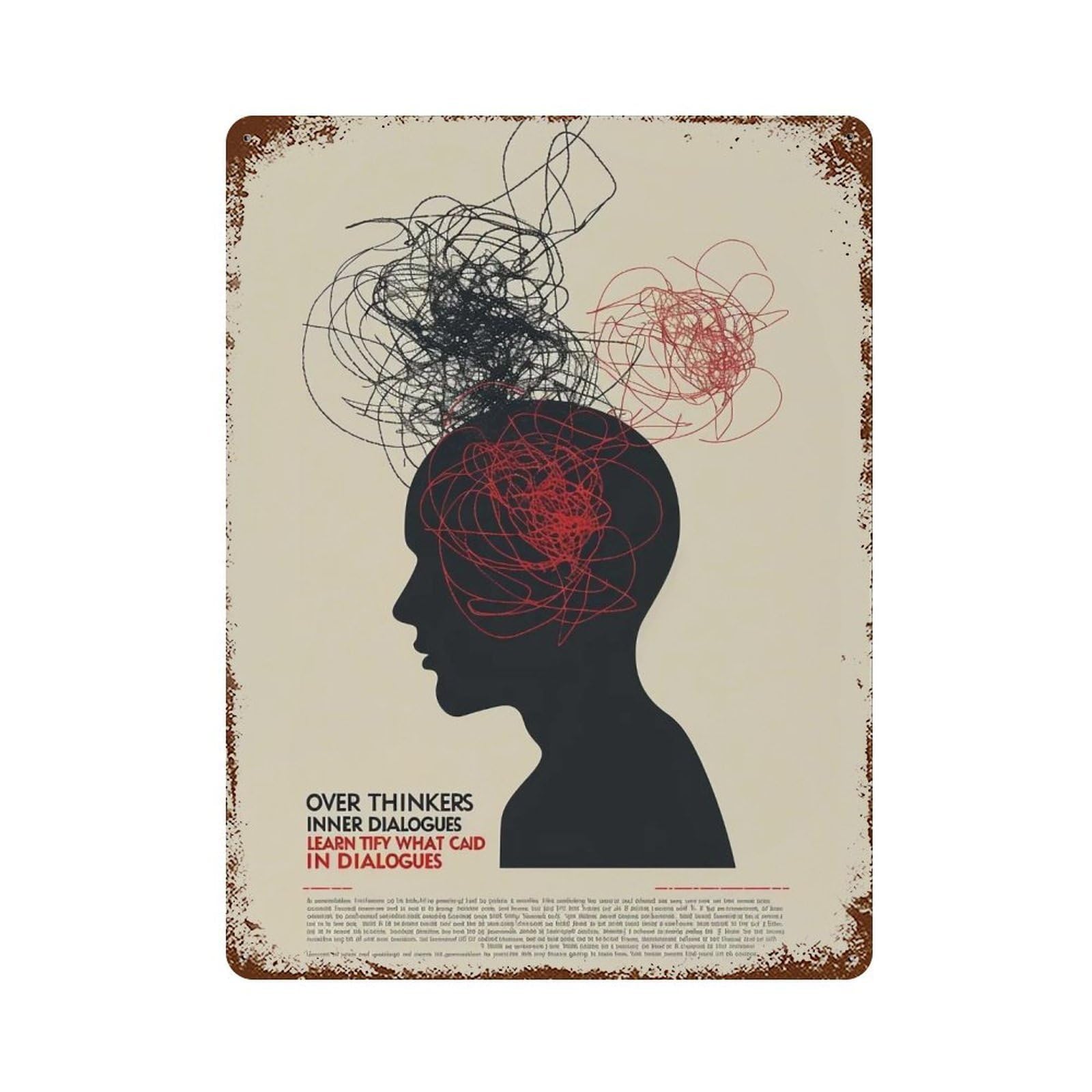 FHUYEURHRY Inner-Dialogues-of-an-Overthinker_02 Wall Decor Retro Iron Vintage Art Metal Tin Sign Poster Modern Home Cofffee Club Art Bar Shop Decorations Style 40x30cm