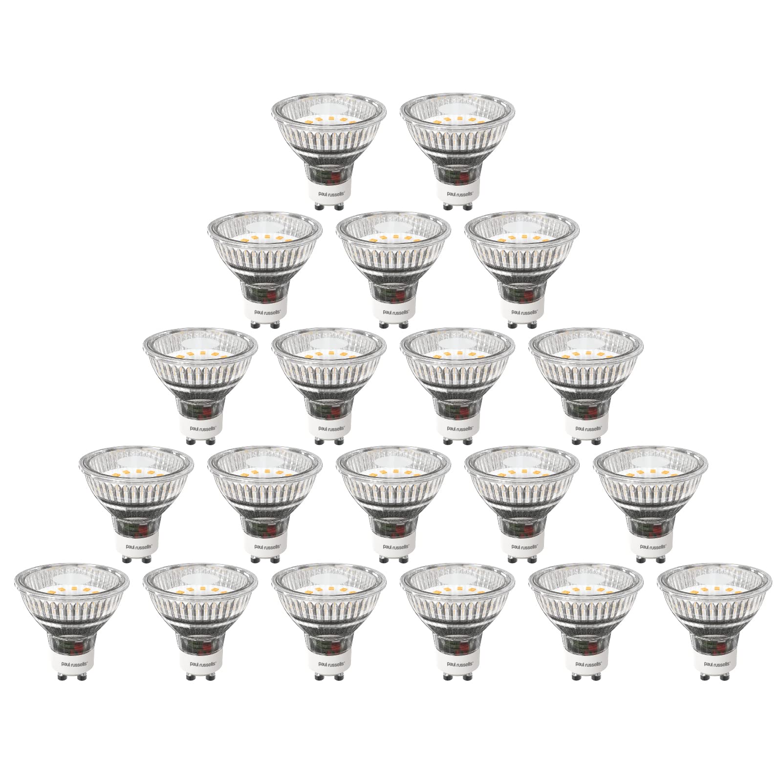 paul russells GU10 LED Bulbs, 3W 345lumens, 30Watt Equivalent GU10 Spotlight Bulbs Replacement, 100° Wide Beam, Bright Daylight 6500K, No Flickering, Energy Saving Non-Dimmable, Pack of 20