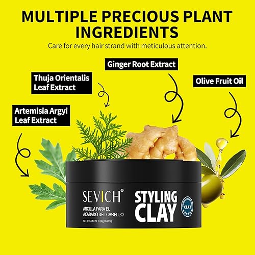 Miniatura 2 de SEVICH Arcilla para peinar el cabello para hombre, gel potente mate, que contiene esencia vegetal, moldeado persistente, fresco y no graso, fácil